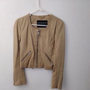 Bagatelle Tan Leather Jacket Cropped Fitted Design